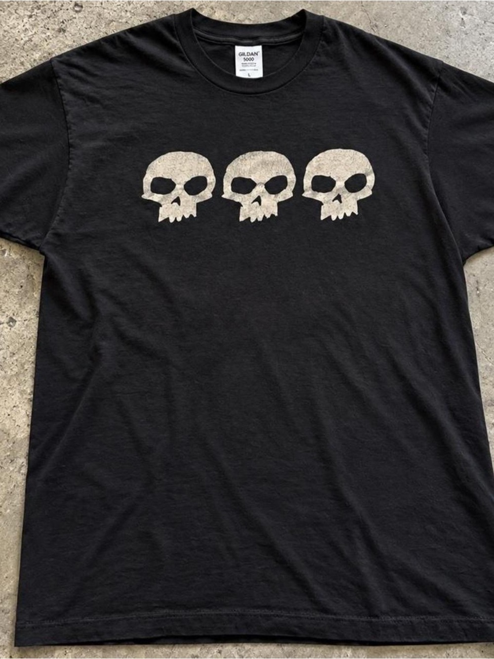 Gildan Black Tee with Triple Off-White Skull Graphic